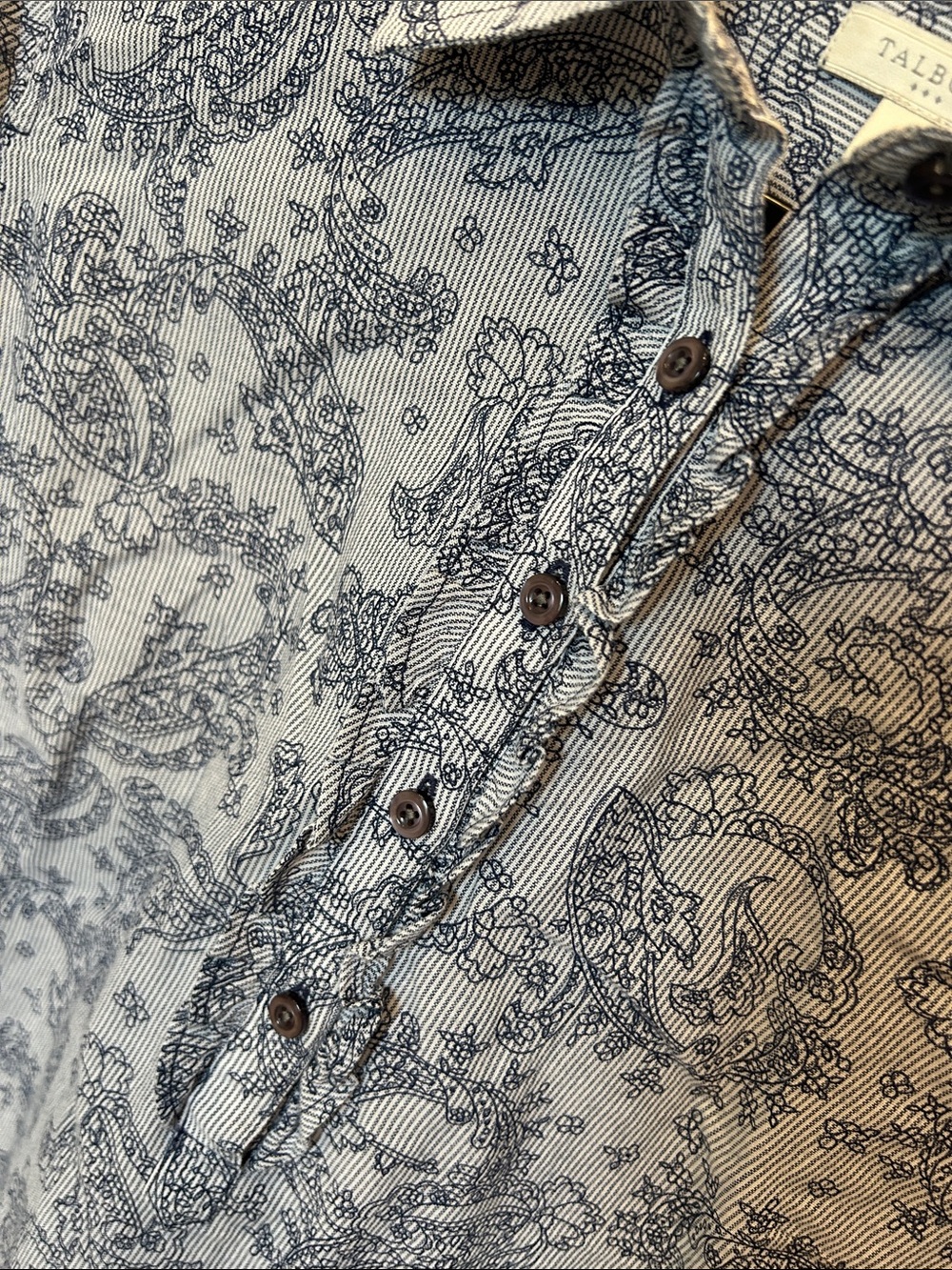 Talbots Navy Paisley Pullover Shirt / Great lightweight cotton fabric / sz small - Picture 3 of 6